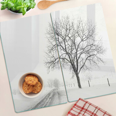 Planche à découper en verre Paysage d'hiver vide avec un arbre
