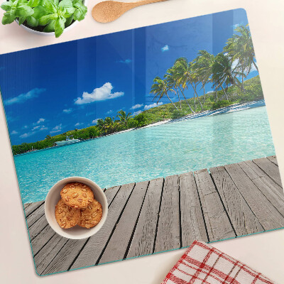 Planche à découper en verre Plage tropicale avec palmiers