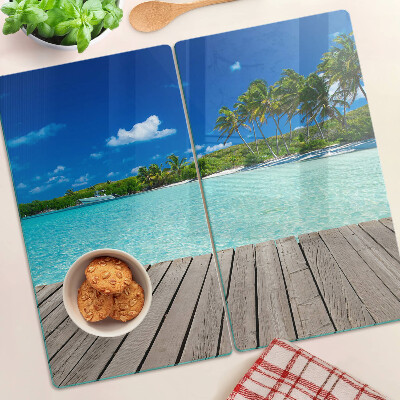 Planche à découper en verre Plage tropicale avec palmiers