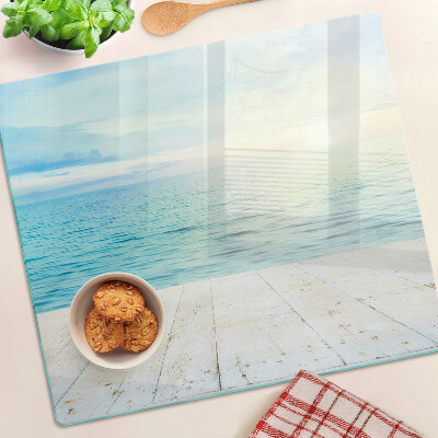 Planche à découper en verre La mer et la jetée en bois