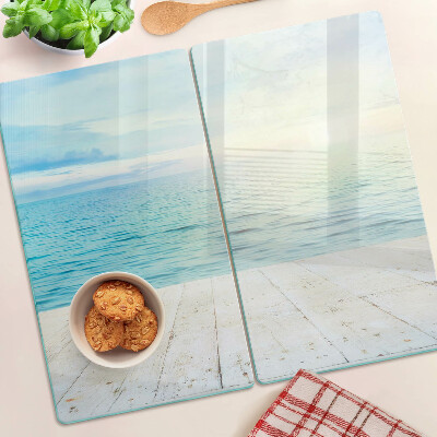 Planche à découper en verre La mer et la jetée en bois