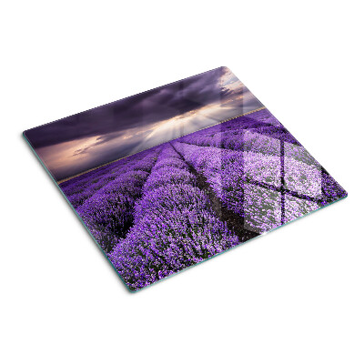 Planche à découper verre Champ de lavande avec coucher de soleil