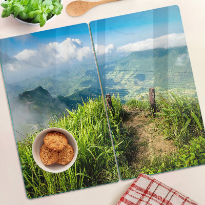 Planche à découper verre Paysage de montagne avec verdure