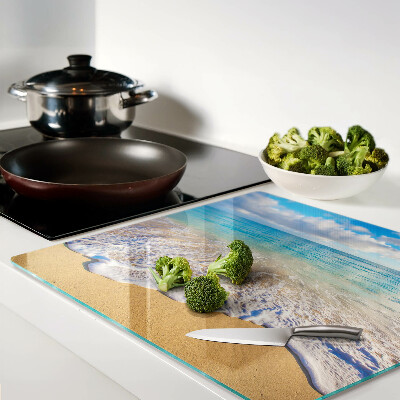 Planche à découper verre Plage avec vagues et nuages