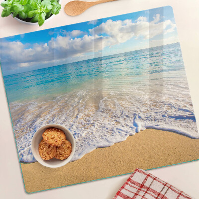 Planche à découper verre Plage avec vagues et nuages