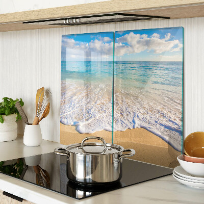 Planche à découper verre Plage avec vagues et nuages