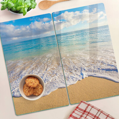 Planche à découper verre Plage avec vagues et nuages