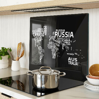 Planche à découper verre Carte du monde avec les noms des pays