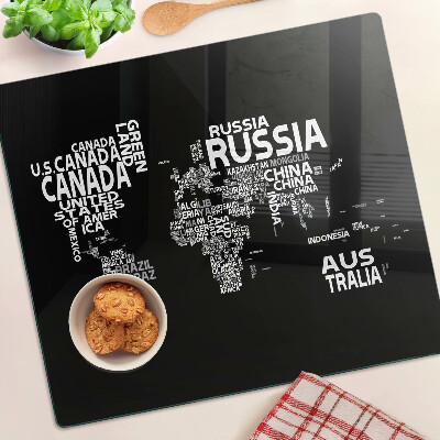 Planche à découper verre Carte du monde avec les noms des pays