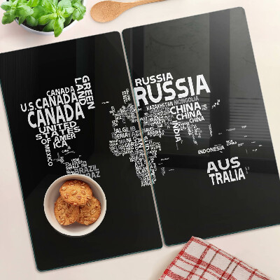 Planche à découper verre Carte du monde avec les noms des pays
