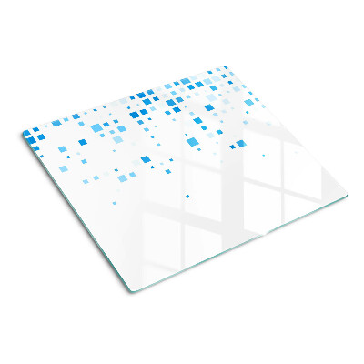 Planche à découper en verre Carrés bleus sur fond blanc