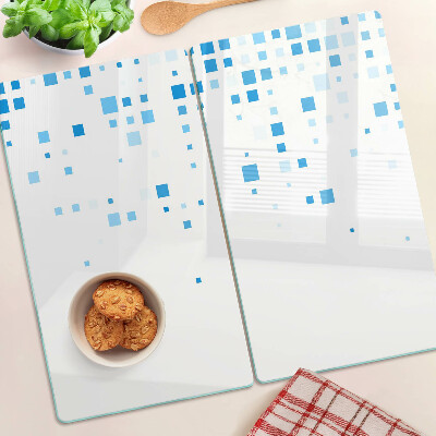 Planche à découper en verre Carrés bleus sur fond blanc