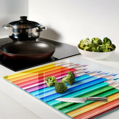 Planche à découper verre Crayons de couleur en rangée