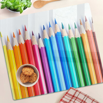 Planche à découper verre Crayons de couleur en rangée