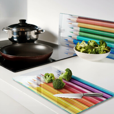 Planche à découper verre Crayons de couleur en rangée