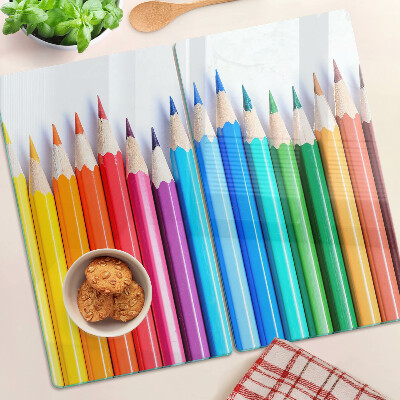 Planche à découper verre Crayons de couleur en rangée