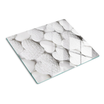 Planche à découper verre Coeurs blancs avec un motif