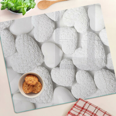 Planche à découper verre Coeurs blancs avec un motif