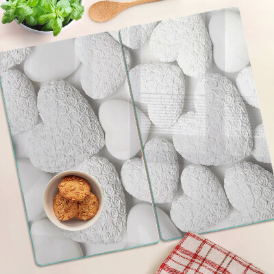 Planche à découper verre Coeurs blancs avec un motif