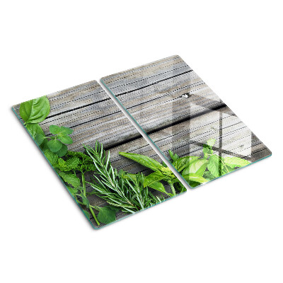Planche à découper verre Herbes vertes sur fond de bois