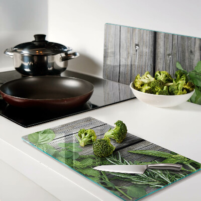 Planche à découper verre Herbes vertes sur fond de bois