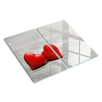 Planche à découper verre Coeurs rouges sur fond de bois