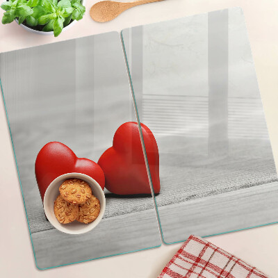 Planche à découper verre Coeurs rouges sur fond de bois