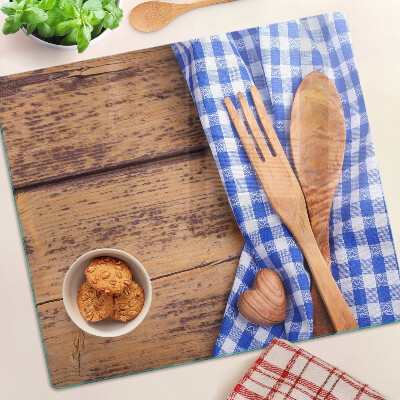 Planche à découper en verre Thème de cuisine avec accessoires en bois