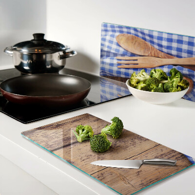 Planche à découper en verre Thème de cuisine avec accessoires en bois
