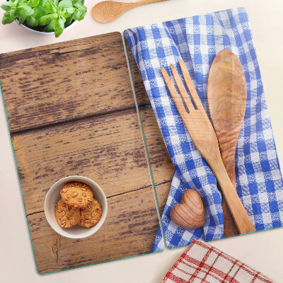 Planche à découper en verre Thème de cuisine avec accessoires en bois