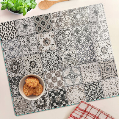 Planche à découper en verre Motifs de carreaux dans des tons de gris