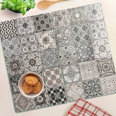 Planche à découper en verre Motifs de carreaux dans des tons de gris