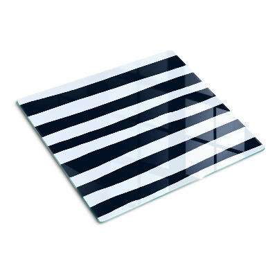 Planche à découper en verre Rayures verticales bleu marine et blanches
