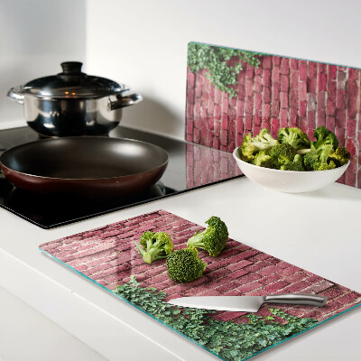 Planche à découper en verre Mur de briques avec des plantes
