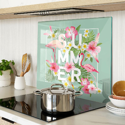Planche à découper verre Fleurs d'été et flamants roses