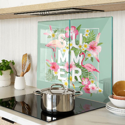Planche à découper verre Fleurs d'été et flamants roses
