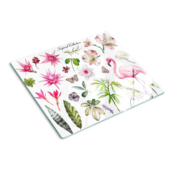 Planche à découper en verre Collection de fleurs et d'oiseaux tropicaux