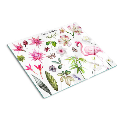 Planche à découper en verre Collection de fleurs et d'oiseaux tropicaux