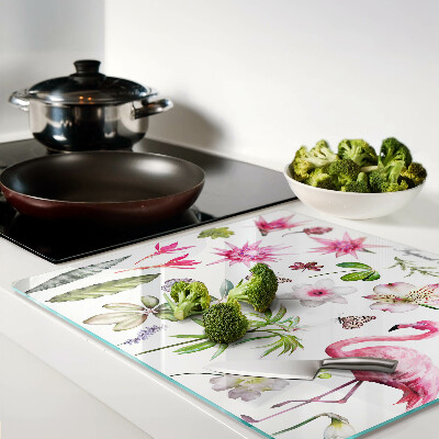 Planche à découper en verre Collection de fleurs et d'oiseaux tropicaux