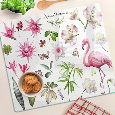 Planche à découper en verre Collection de fleurs et d'oiseaux tropicaux
