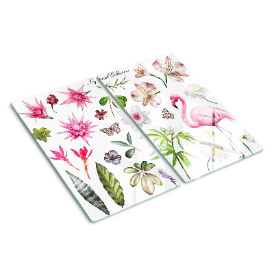 Planche à découper en verre Collection de fleurs et d'oiseaux tropicaux