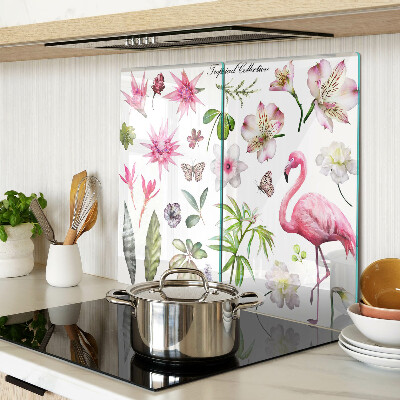 Planche à découper en verre Collection de fleurs et d'oiseaux tropicaux