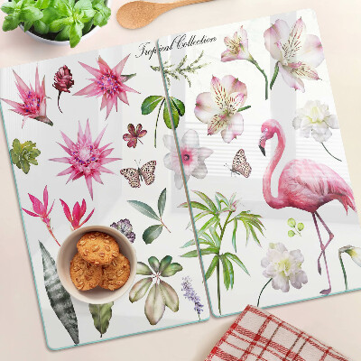 Planche à découper en verre Collection de fleurs et d'oiseaux tropicaux