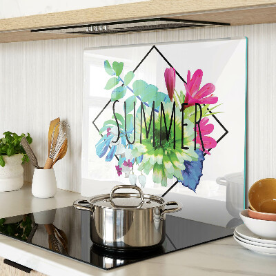 Planche à découper en verre Fleurs d'été avec l'inscription « ÉTÉ »