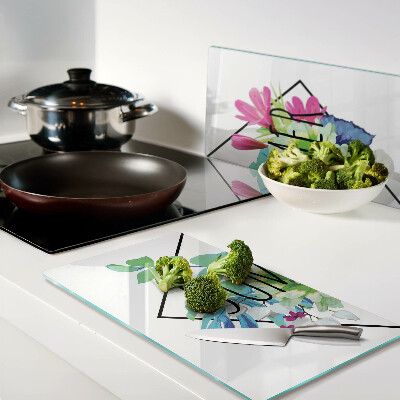 Planche à découper en verre Fleurs d'été avec l'inscription « ÉTÉ »