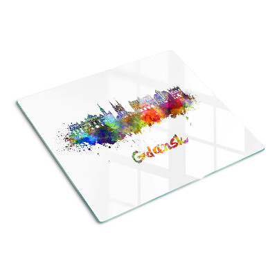 Planche à découper en verre Gdansk aux couleurs de l'aquarelle