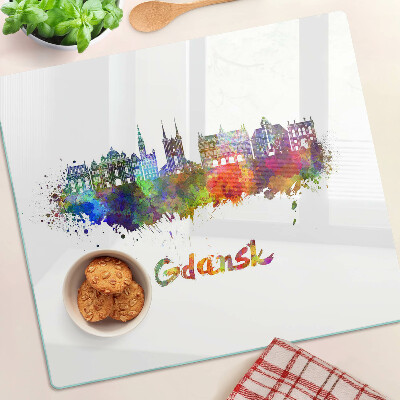 Planche à découper en verre Gdansk aux couleurs de l'aquarelle