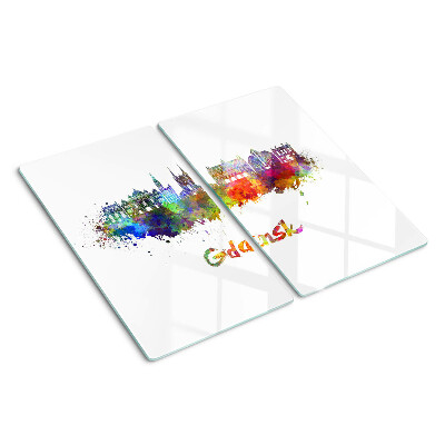 Planche à découper en verre Gdansk aux couleurs de l'aquarelle