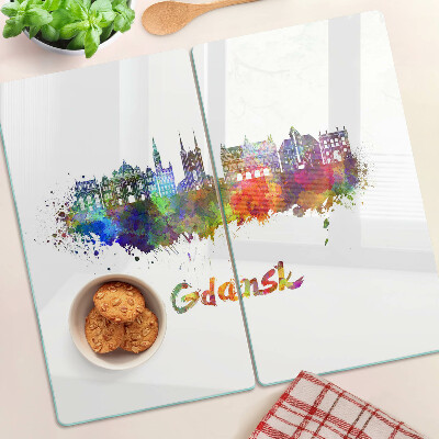 Planche à découper en verre Gdansk aux couleurs de l'aquarelle