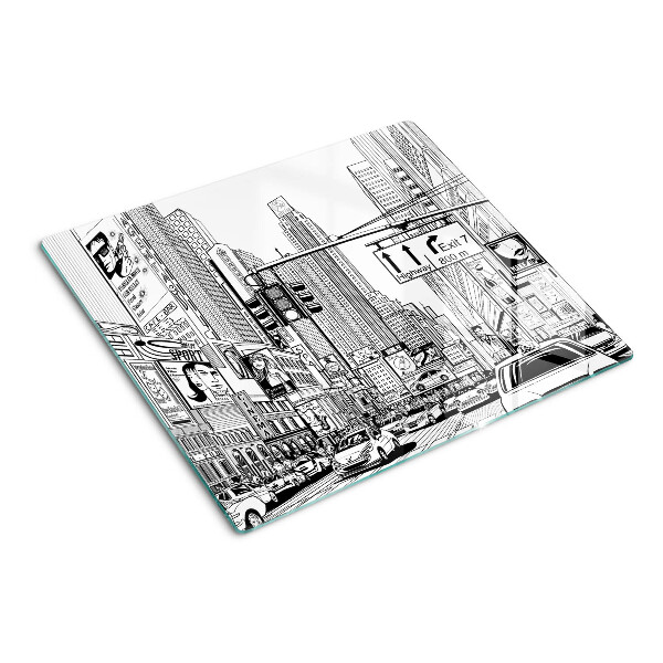 Planche à découper verre New York en style bande dessinée
